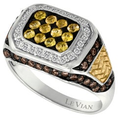 LeVian 14K Two Tone Gold Yellow Sapphire Round Brown Diamond Classy Cluster Ring