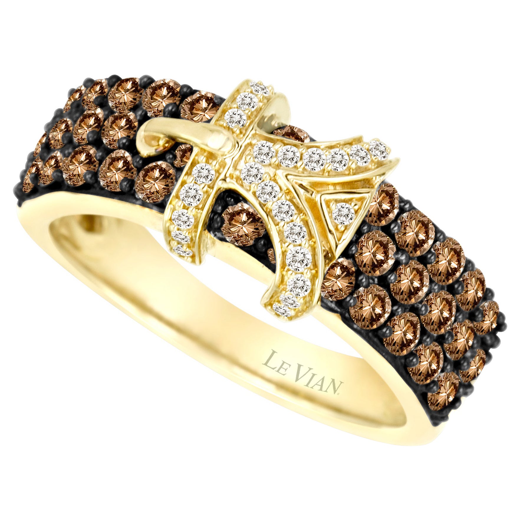 LeVian 14K Yellow Gold Round Chocolate Brown Diamond Beautiful Pretty Fancy Ring For Sale