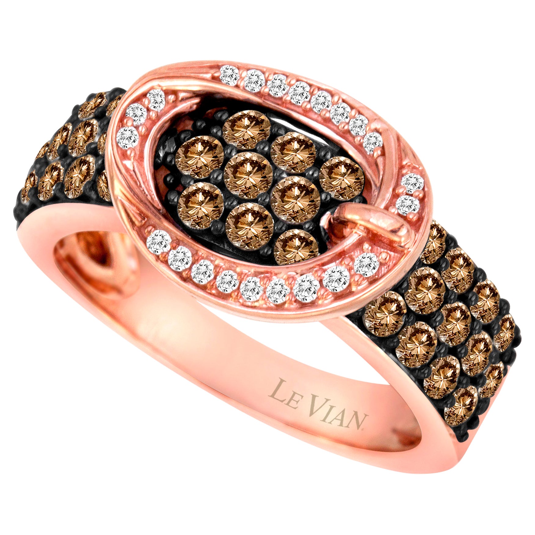 LeVian 14K Rose Gold Round Chocolate Brown Diamond Cluster Gladiator Buckle Ring For Sale