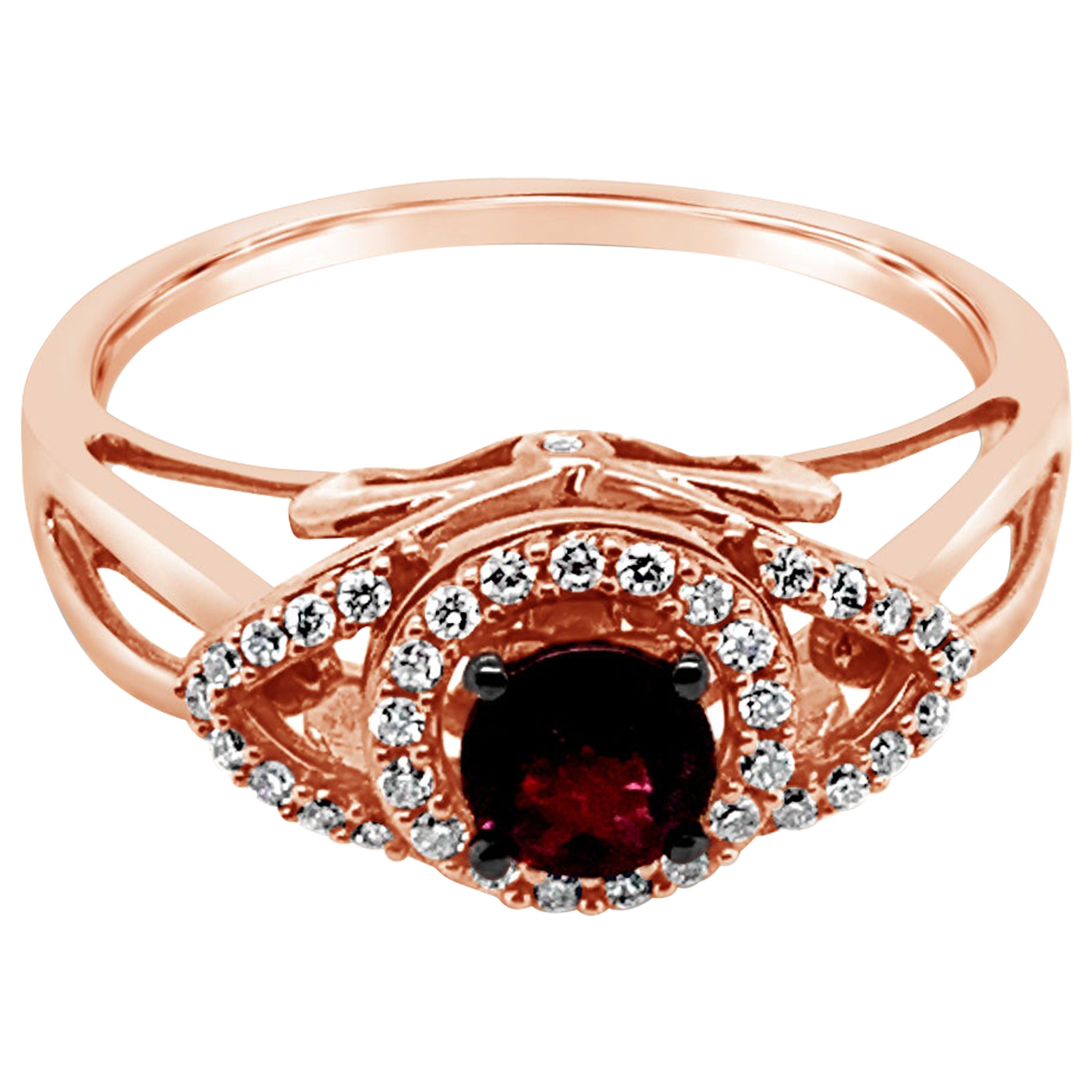 New LeVian Ring Opal Rhodolite Chocolate Diamonds 14K Strawberry Gold