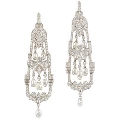 Diamond Set Platinum Long Drop Earrings