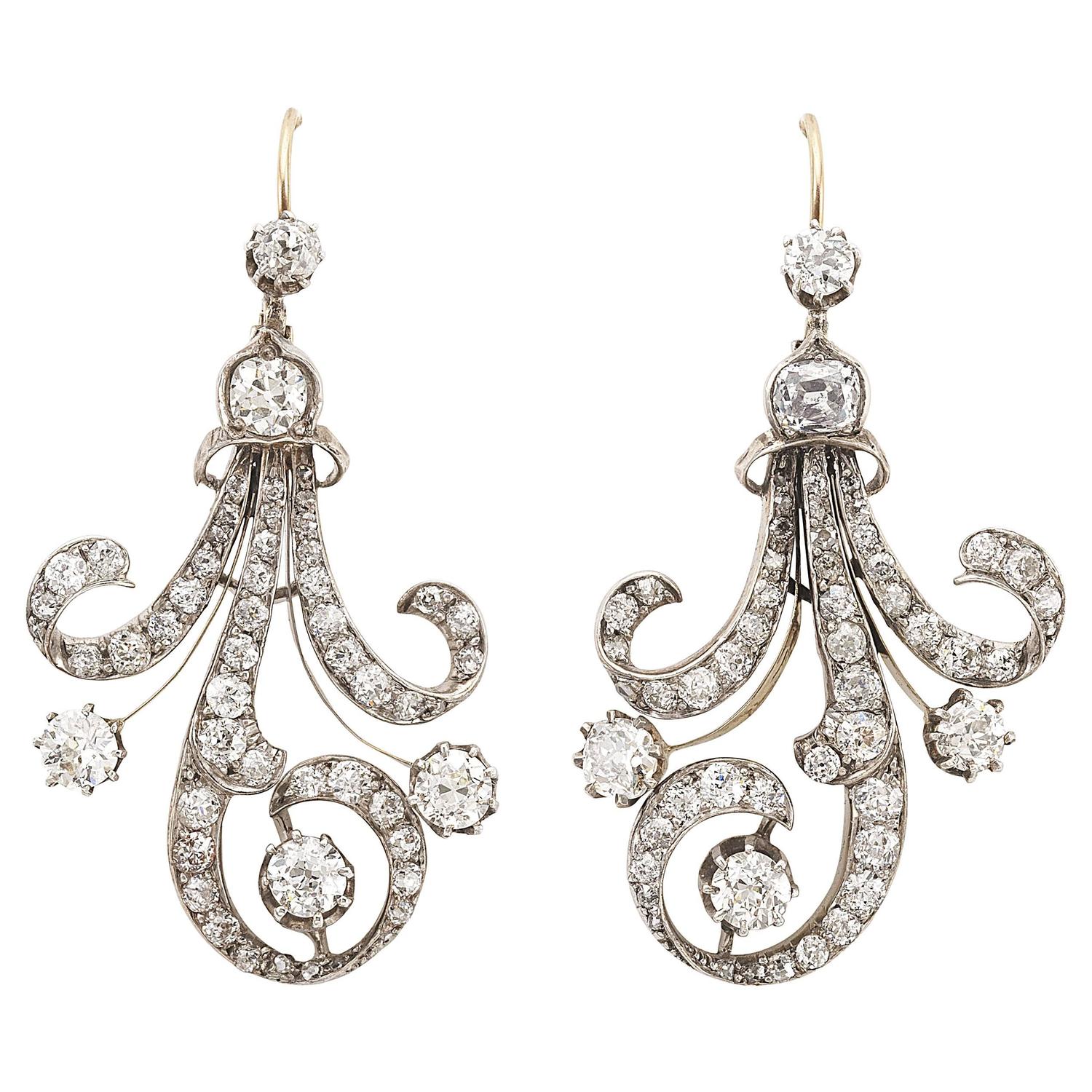 Antique Diamond Silver Gold Earrings For Sale at 1stdibs