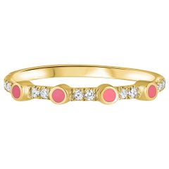 0.11 Carat Diamond Pink Enamel Stacking Ring in 14K Yellow Gold, Shlomit Rogel