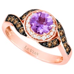 LeVian Bague en or rose 14 carats avec améthyste rose ronde brun chocolat et halo de diamants
