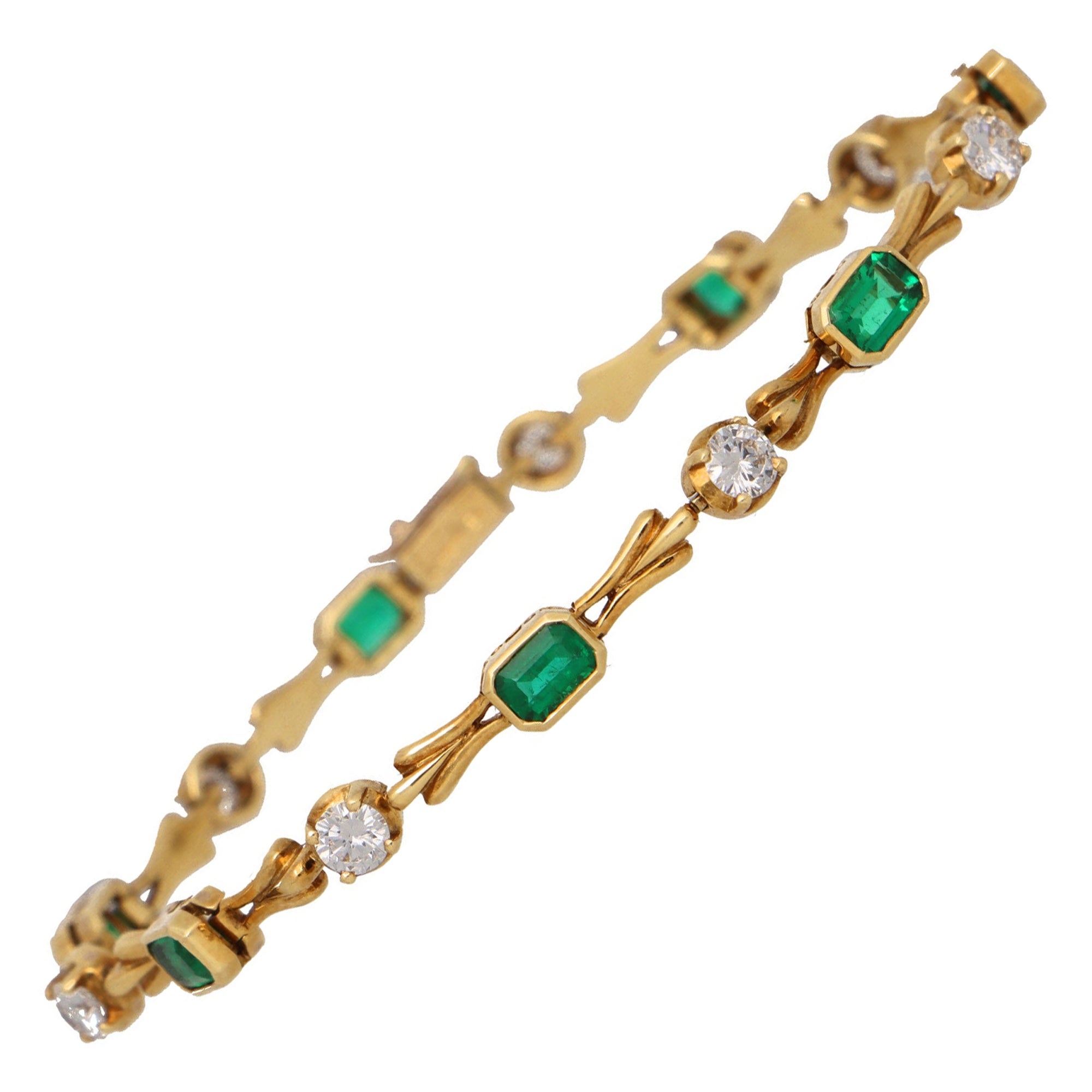 Vintage Boodles Emerald and Diamond Bracelet Set in 18k Yellow Gold