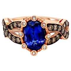 LeVian 14K Rose Gold Blue Tanzanite Round Chocolate Brown Diamond Cocktail Ring