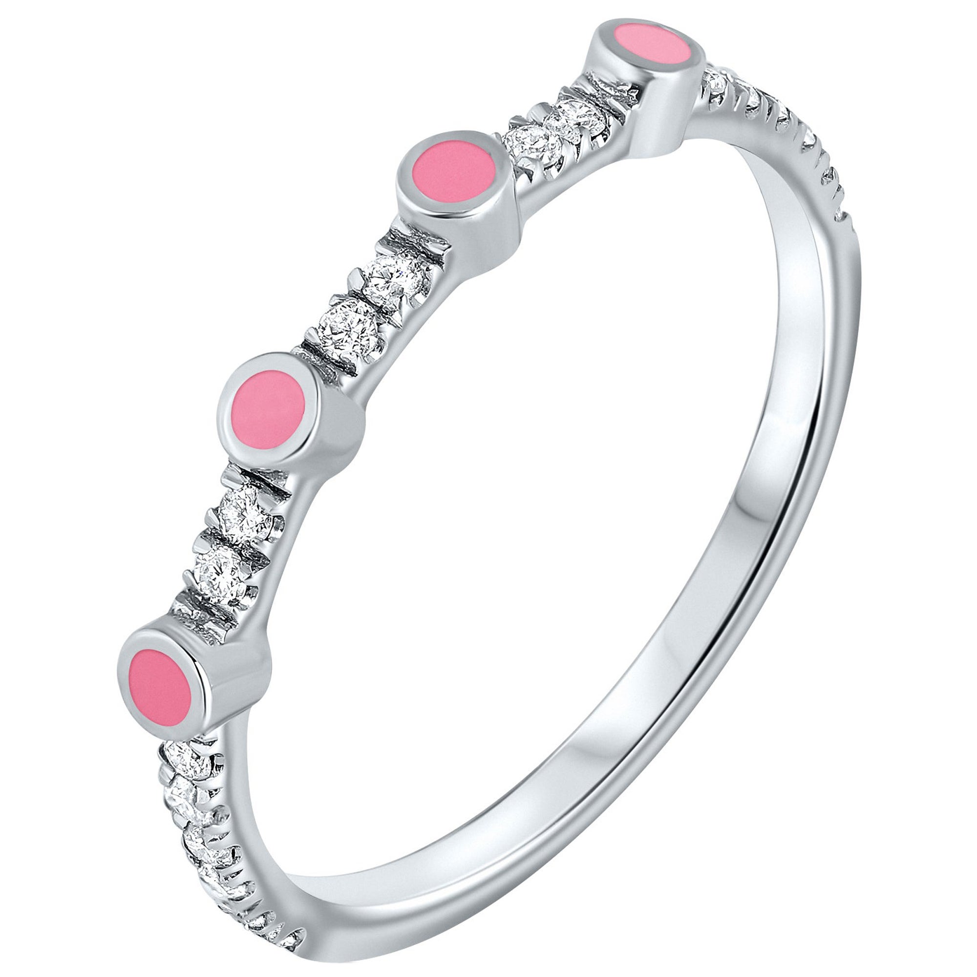 For Sale:  0.11 Carat Diamond Pink Enamel Stacking Ring in 14K White Gold, Shlomit Rogel