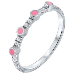 Shlomit Rogel Bague empilable en or blanc 14 carats avec émail rose et diamants 0,11 carat