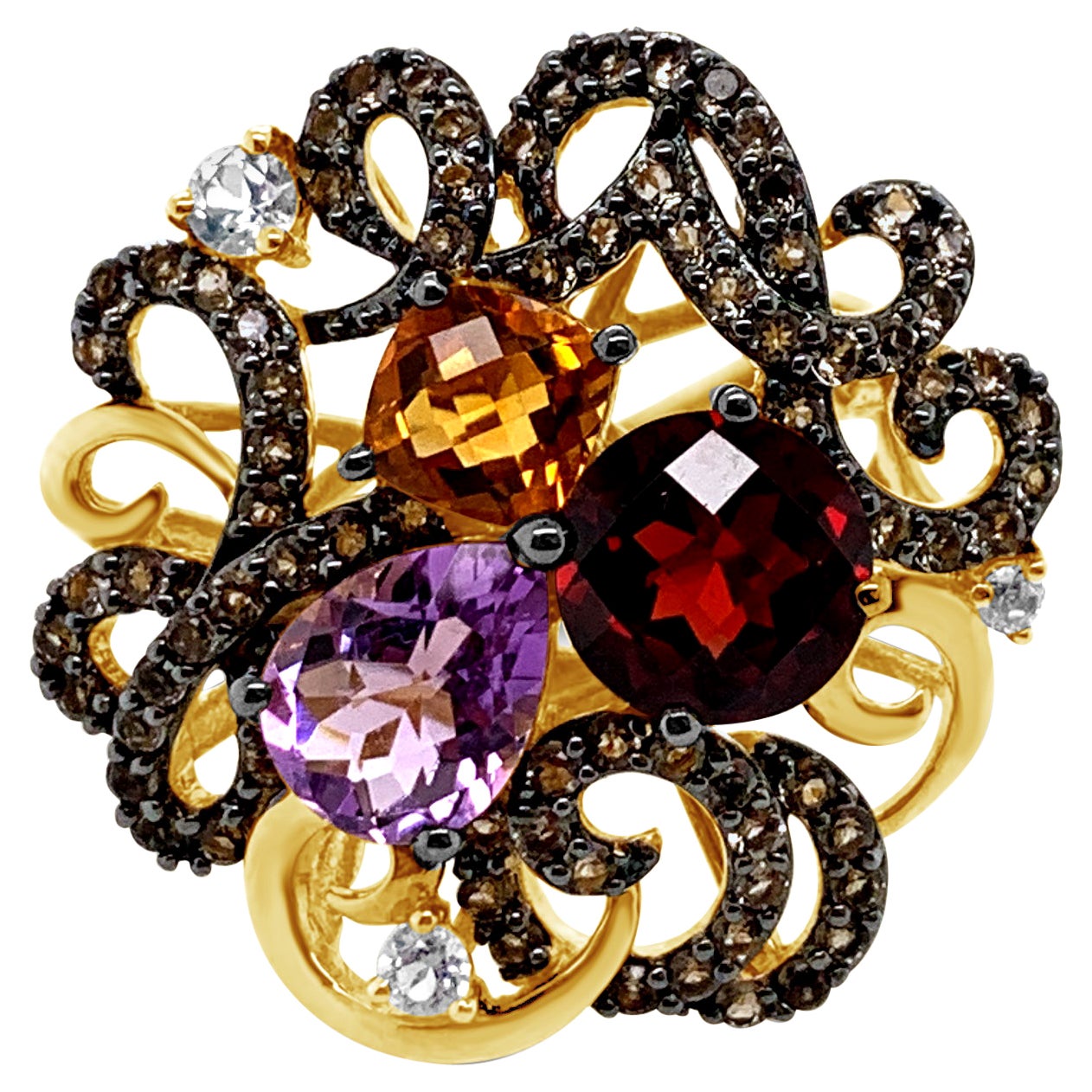 LeVian Ring Garnet Amethyst Citrine Vanilla Topaz? Smoky Quartz 14K Honey Gold?