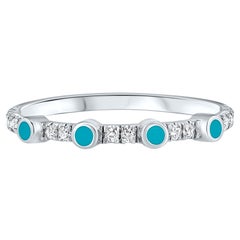 Pave Diamond Turquoise Enamel Stacking Ring in 14K White Gold, Shlomit Rogel