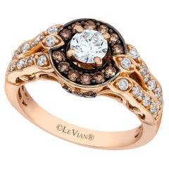 LeVian Bague de mariage en or rose 14 carats avec halo de diamants ronds brun chocolat