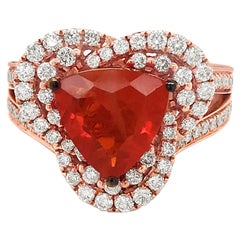 Halo-Ring, 14 Karat Roségold, orangefarbener Feueropal, runder schokoladenbrauner Diamant