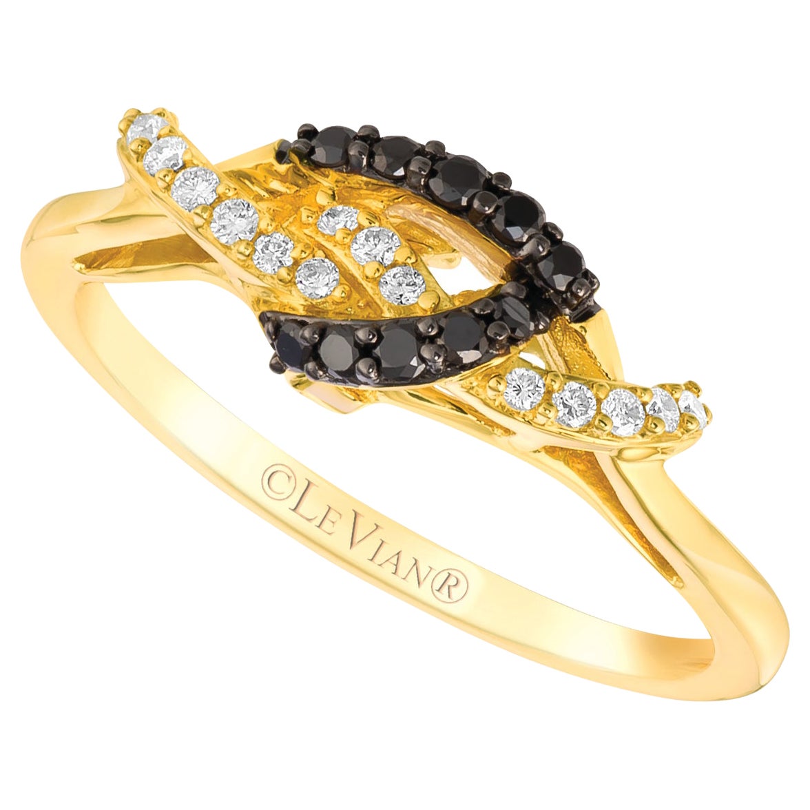 LeVian 14K Yellow Gold Round Black Diamond Beautiful Pretty Fancy Cocktail Ring For Sale