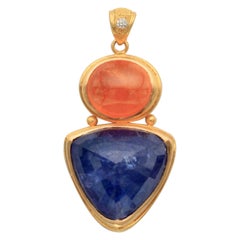 Steven Battelle 36.8 Carats Tanzanite Spessartite Diamond 22K Gold Pendant