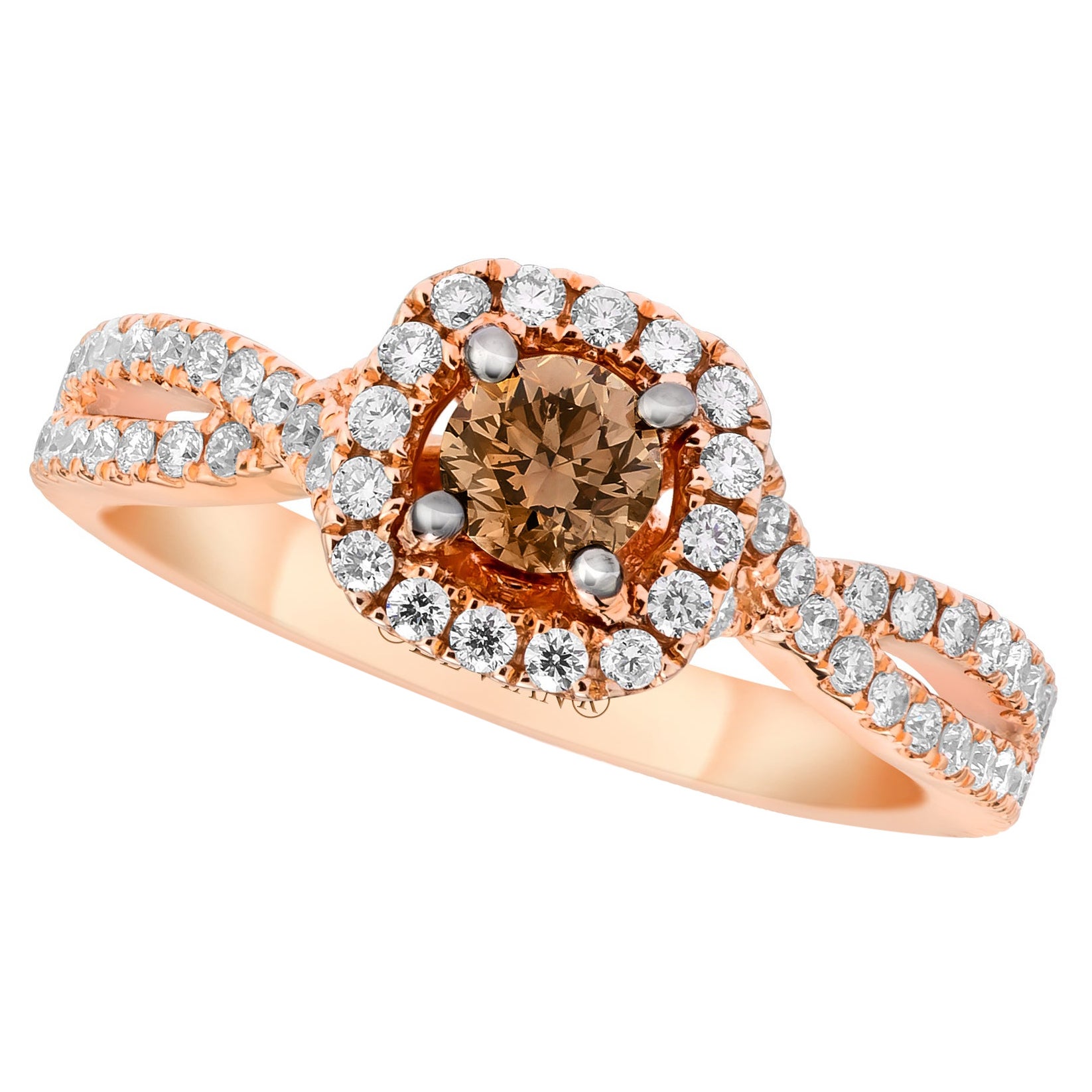 LeVian 14K Rose Gold Round Chocolate Brown Diamond Bridal Wedding Band Ring