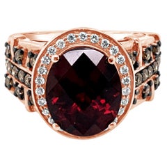 Bague LeVian en or fraise 14 carats, rhodolite, diamants chocolat et vanille