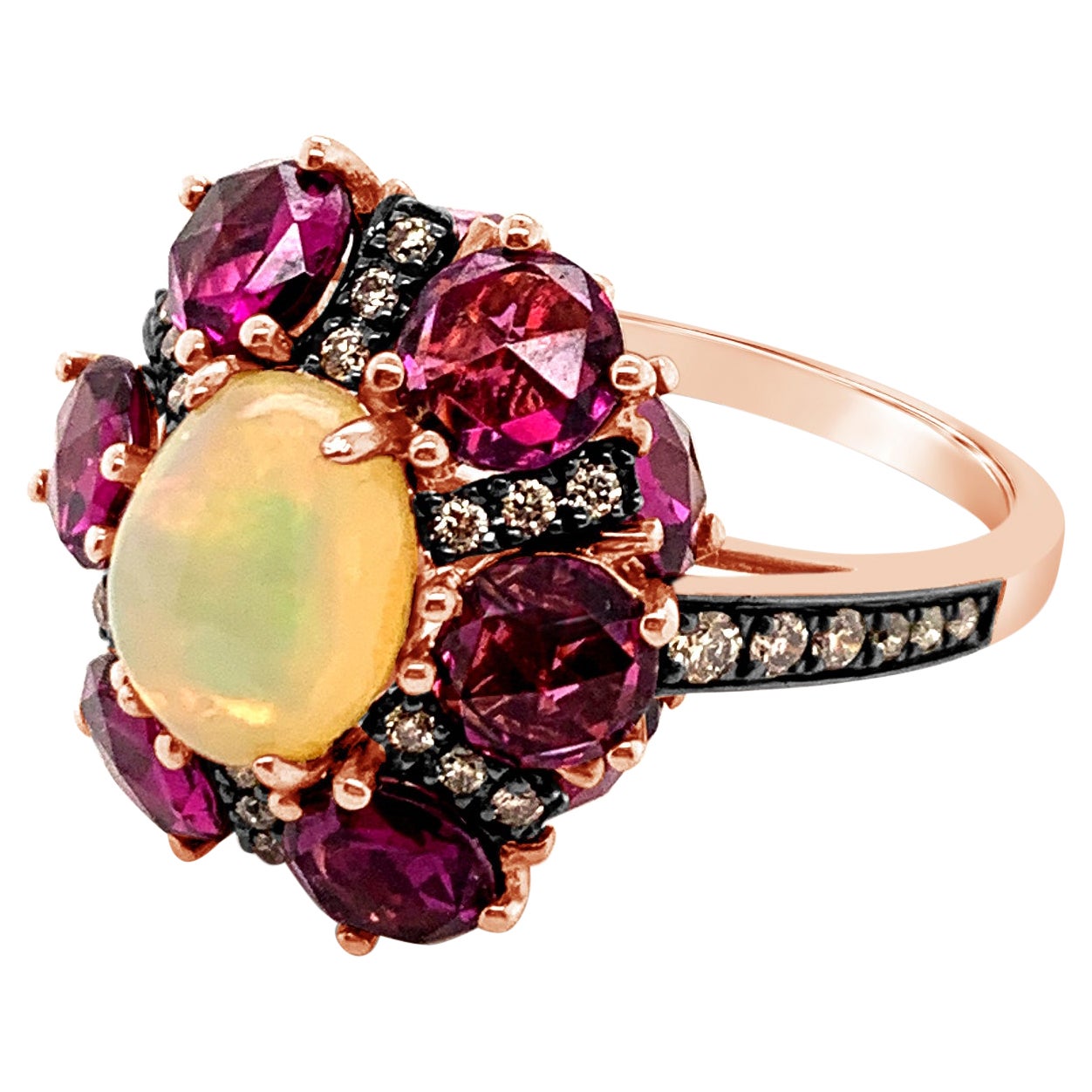 New LeVian Ring Opal Rhodolite Chocolate Diamonds 14K Strawberry Gold For Sale