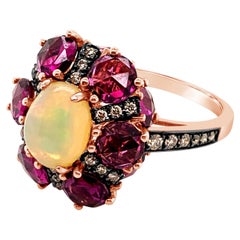 New LeVian Ring Opal Rhodolite Chocolate Diamonds 14K Strawberry Gold