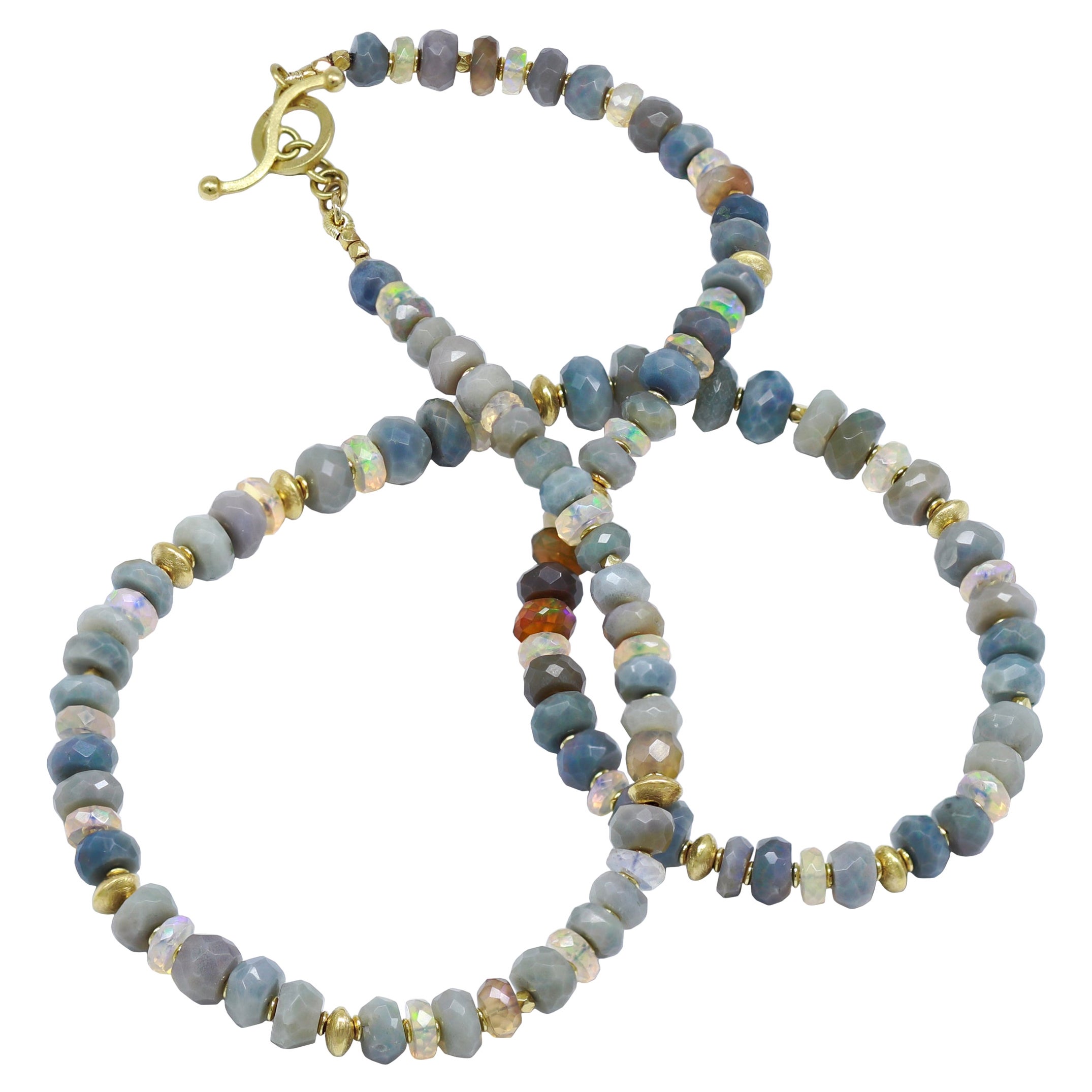 Barbara Heinrich Faceted Australian and Ethiopian Opal Rondel Gold Necklace