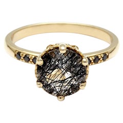 Anna Sheffield 14 Karat Gold Black Rutilated Quartz Hazeline Solitaire Ring