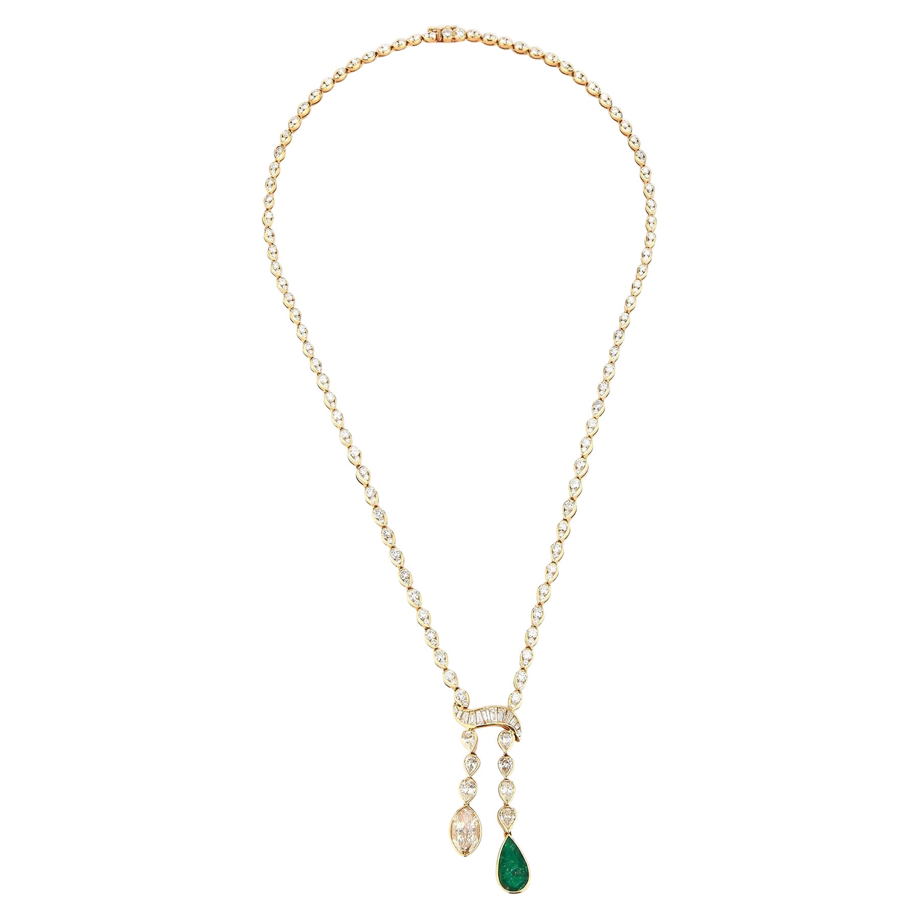Emerald & Diamond Pear Shape Necklace 