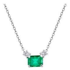 Emerald and Princess Diamond Gold Drop Pendant Necklace