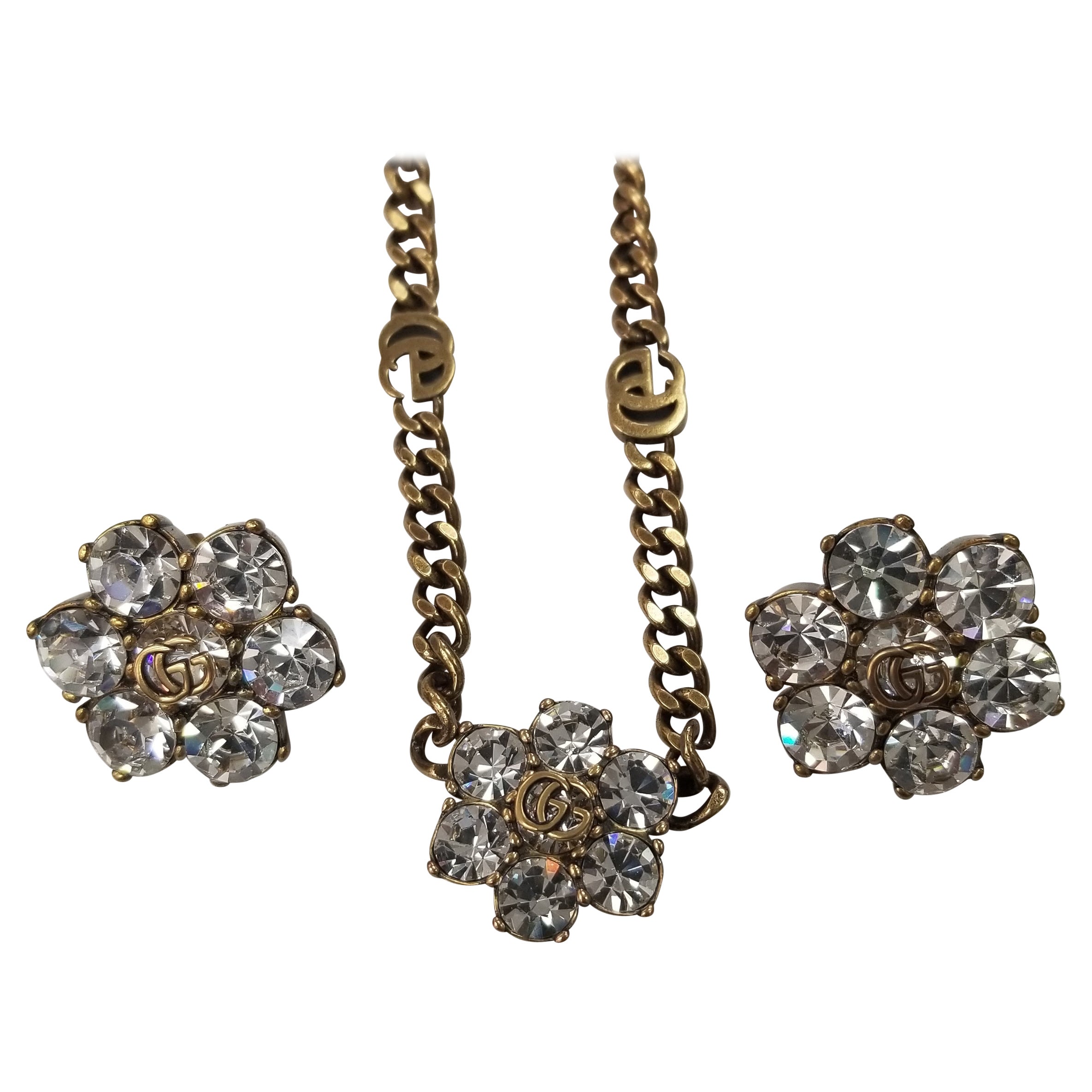 Gucci Double G Crystal Necklace and Earring Set