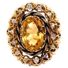 Antique 5 Carat Citrine and Diamond Victorian Gold Cocktail Ring Estate Fine Jewelry