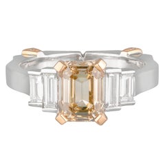 18ct Rose & White Gold 2.41ct Emerald Cut Cognac Diamond & Diamond Shoulder Ring
