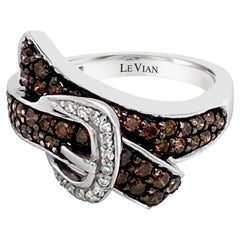 LeVian 14K White Gold Round Chocolate Brown Diamond Classic Buckle Cocktail Ring