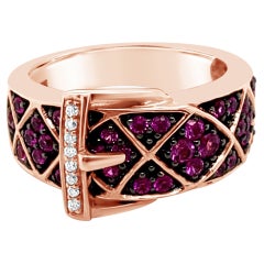 LeVian 14K Rose Gold Pink Sapphire Round Diamond Classic Buckle Cocktail Ring