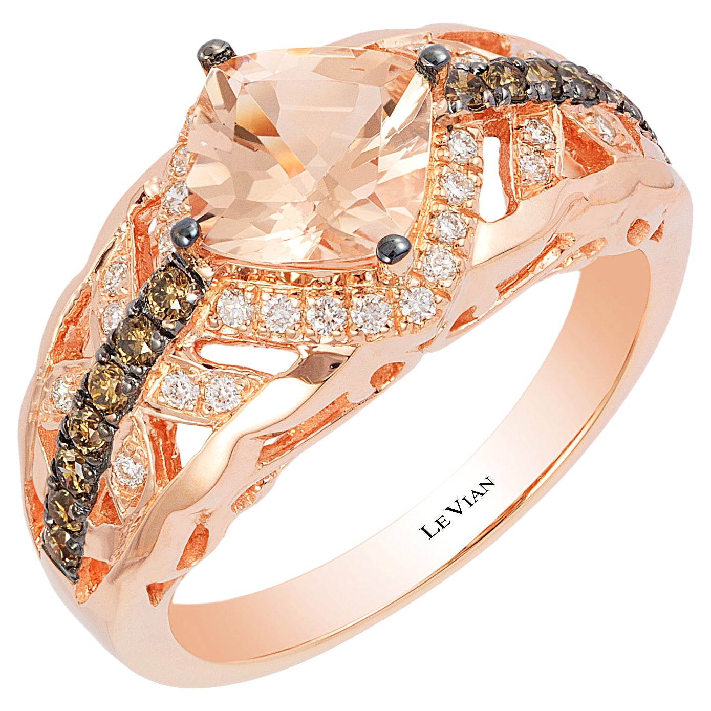 LeVian 14K Rose Gold Morganite Round Chocolate Brown Diamonds Cocktail Ring For Sale