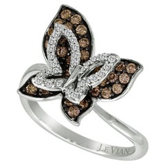 LeVian 14K White Gold Round Chocolate Brown Diamond Beautiful Pretty Ring