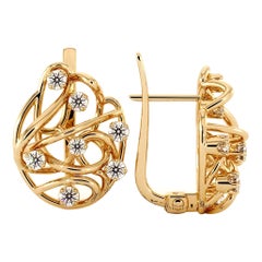 Diamonds Earrings Composed from 14K Yellow Gold Art Nouveau
