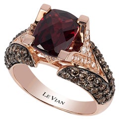 LeVian Ring Rhodolite Chocolate Diamonds Vanilla Diamond 14K Strawberry Gold