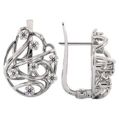 Diamonds Earrings Composed from 14K White Gold Art Nouveau
