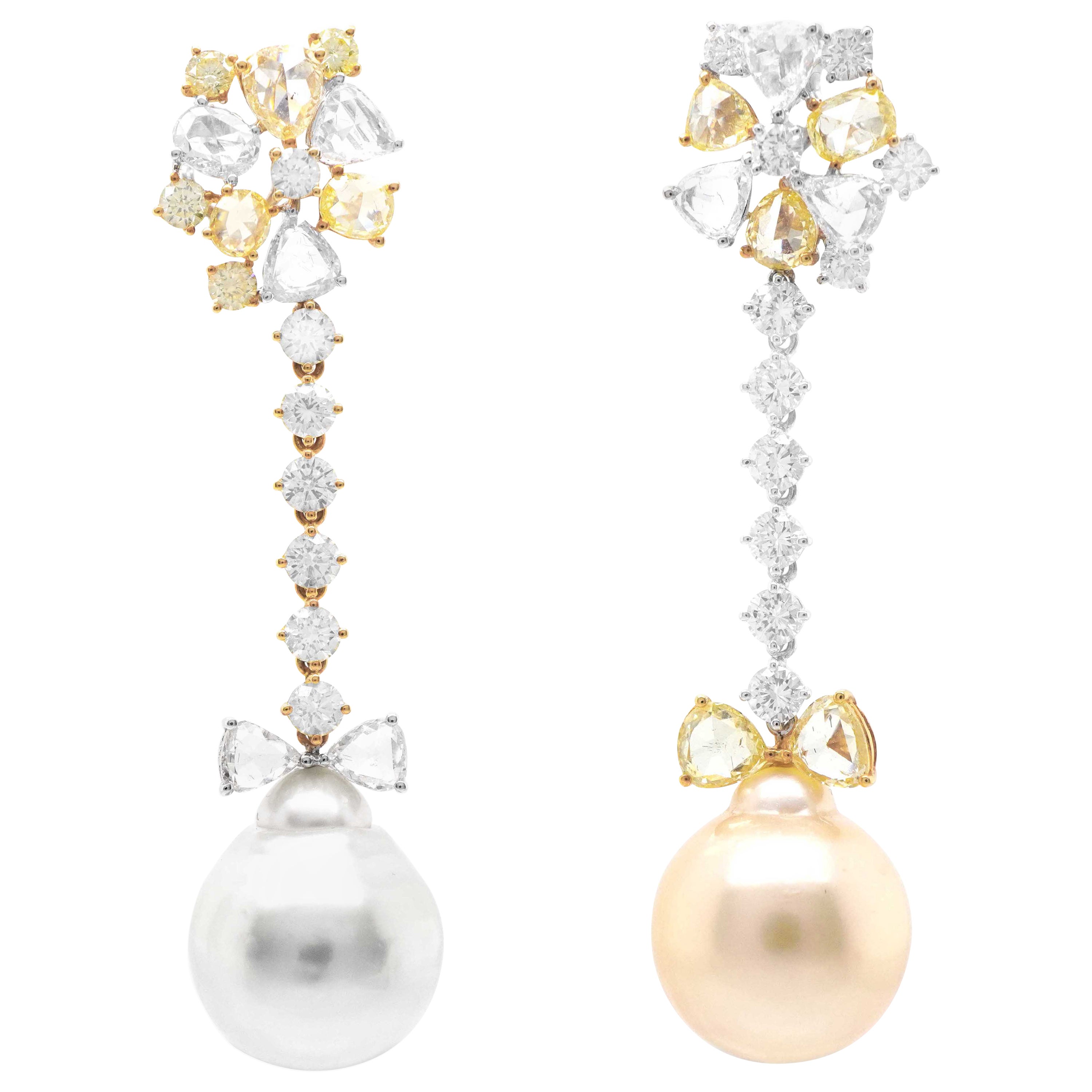 Pearly Snowball Chandeliers Earring 52.10 Carat Mix Color Pearl 5.31 Diamond