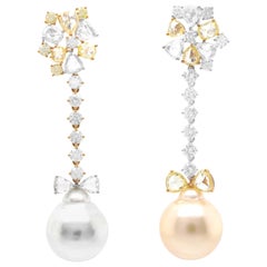 Pearly Snowball Chandeliers Earring 52.10 Carat Mix Color Pearl 5.31 Diamond