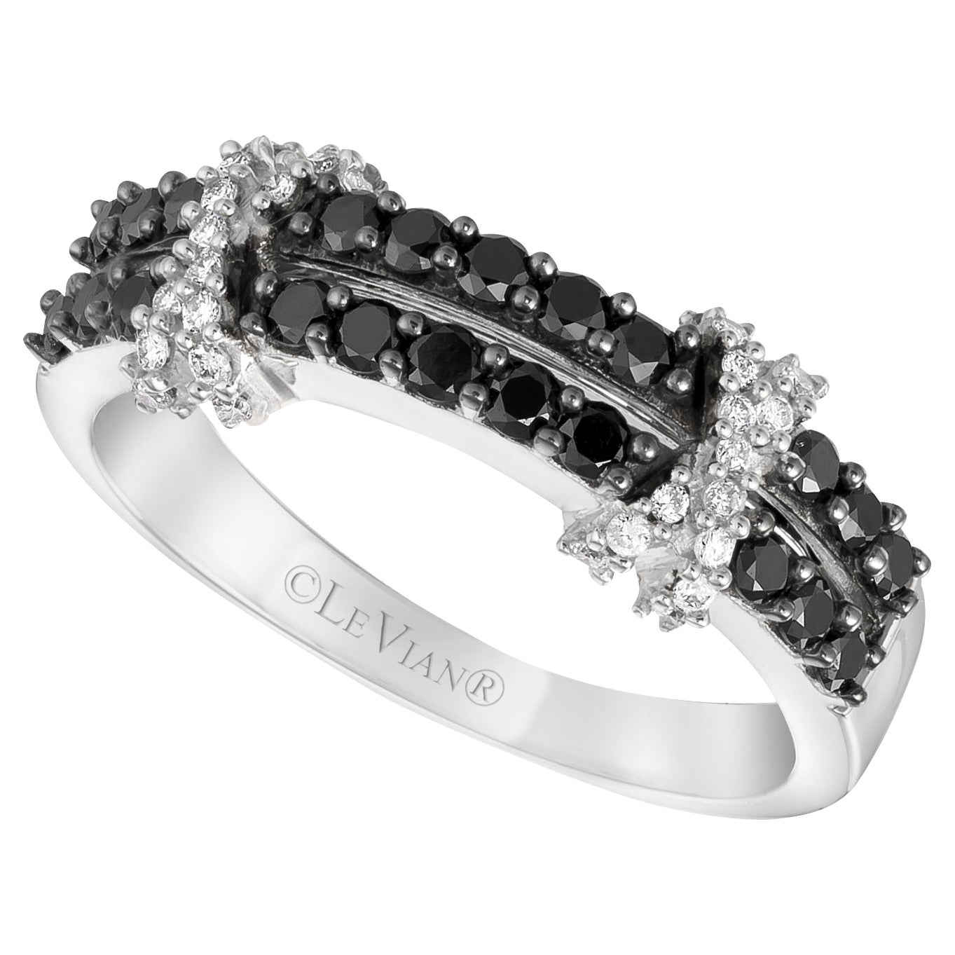 LeVian 14K White Gold Round Black Diamond Beautiful Classic Pretty Cocktail Ring For Sale