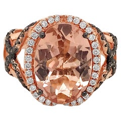 LeVian 14K Rose Gold Pink Morganite Chocolate Brown Round Diamond Halo Ring
