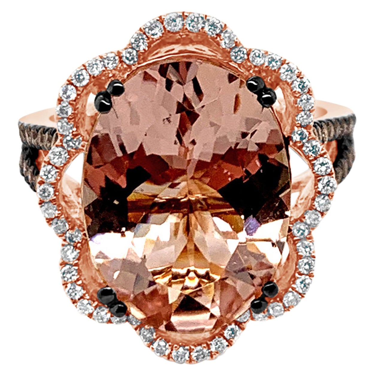 LeVian Ring Morganite Vanilla Diamonds Chocolate Diamonds 14K Strawberry Gold For Sale