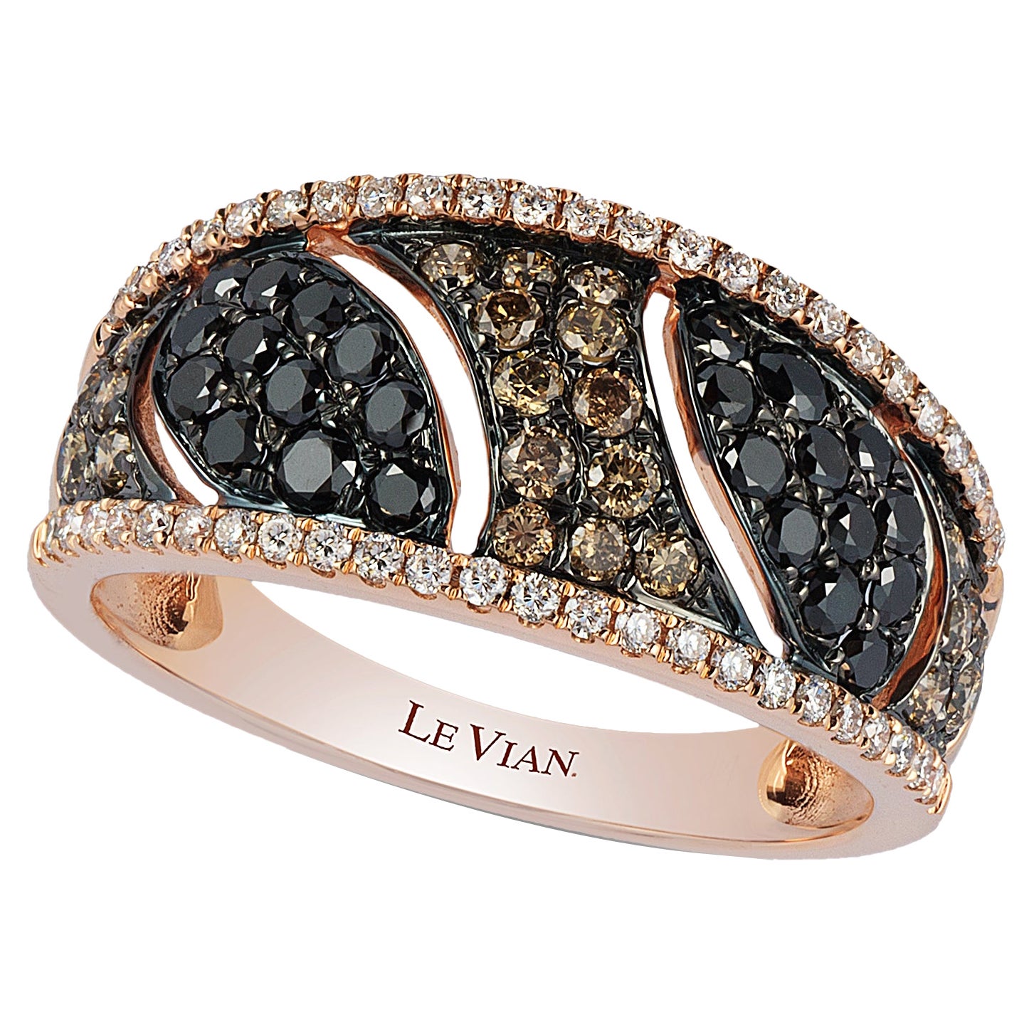 LeVian 14K Rose Gold Round Chocolate Brown Black Diamond Classic Cocktail Ring For Sale