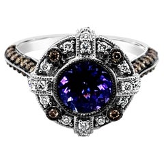 LeVian Ring Tanzanite Chocolate Diamonds Vanilla Diamonds 14K Vanilla Gold