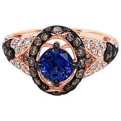 LeVian 14K Rose Gold Ceylon Sapphire Round Chocolate Brown Diamond Halo Ring