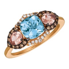 LeVian 14K Rose Gold Aquamarine Morganite Round Chocolate Brown Diamond Ring