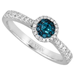 LeVian 14K White Gold Round Blue Diamond Beautiful Pretty Classy Cocktail Ring