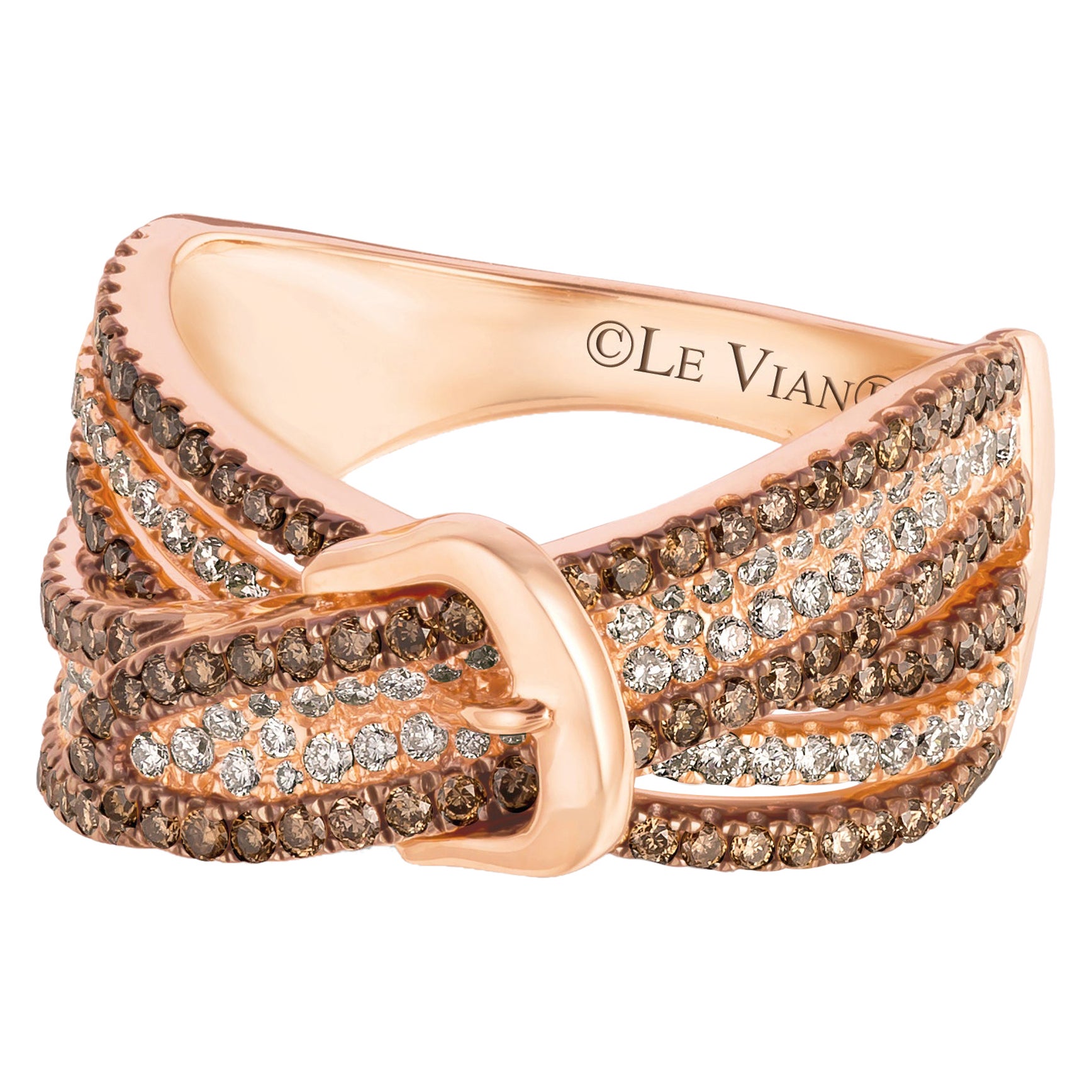 LeVian 14K Rose Gold Round Brown Chocolate Diamonds Classy Fancy Cocktail Ring For Sale