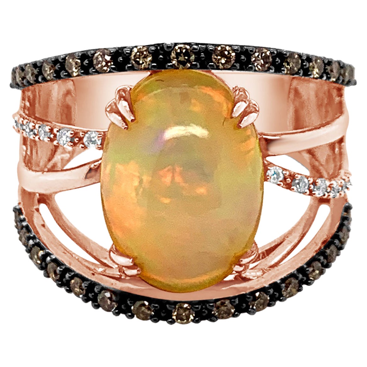 LeVian Ring Opal Chocolate Diamonds Vanilla Diamonds 14K Strawberry Gold For Sale