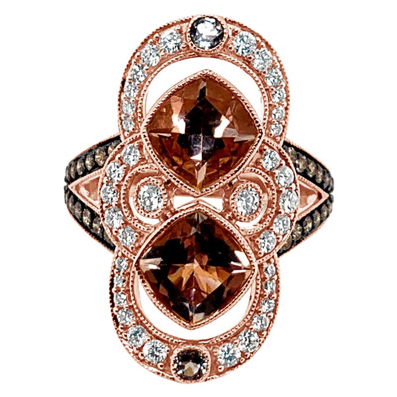 LeVian 14K Rose Gold Morganite Aquamarine Round Chocolate Brown Diamond ...