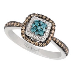 LeVian 14K White Gold Round Chocolate Brown Blue Diamond Classic Cocktail Ring